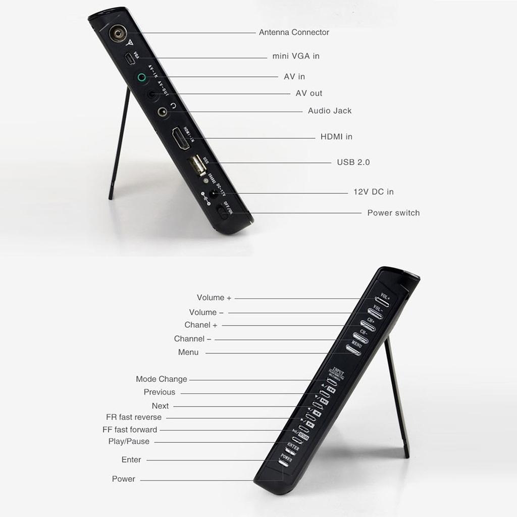 Портативный 4K светодиодный HD-телевизор 12/10-дюймовый цифровой аналоговый телевизор для дома в автомобиле HDMI VGA DVB-T2 поддержка нескольких портов