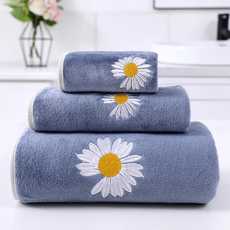 Microfiber Edging Embroidered Towel and Bath Towel Set