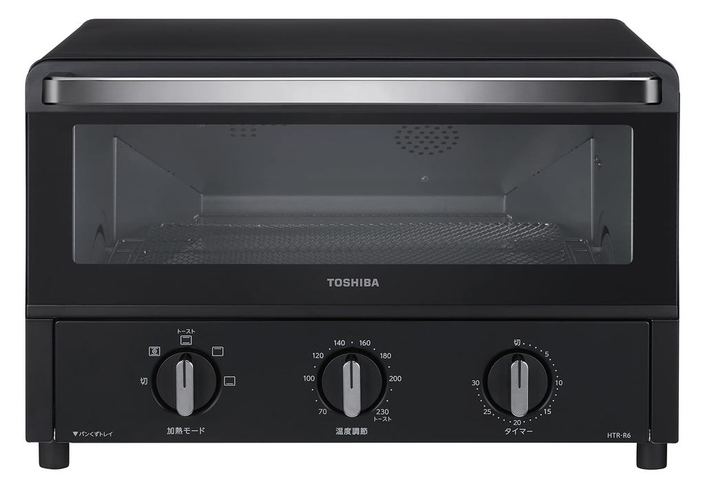 TOSHIBA Toaster Oven Toaster 4 Pieces Temperature Adjustment Function Square Plate 30 Minute Timer Black HTR-R6(K)