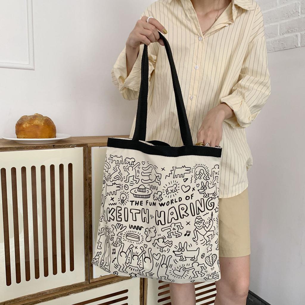 Ins style graffiti английская однотонная сумка на плечо из холста сумка для покупок школьная сумка женская персонализированная сумка для хранения с принтом