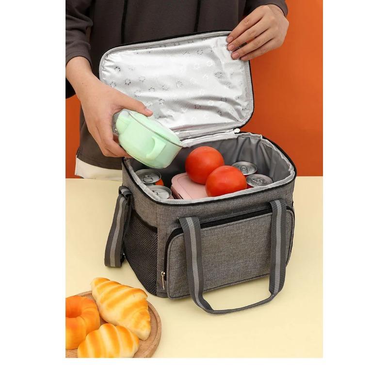 Gray 15L Portable Large Insulated Lunch Bag Shoulder Carry Outdoor Picnic Lunch Bag Waterproof Leak-proof Thickened Handheld
