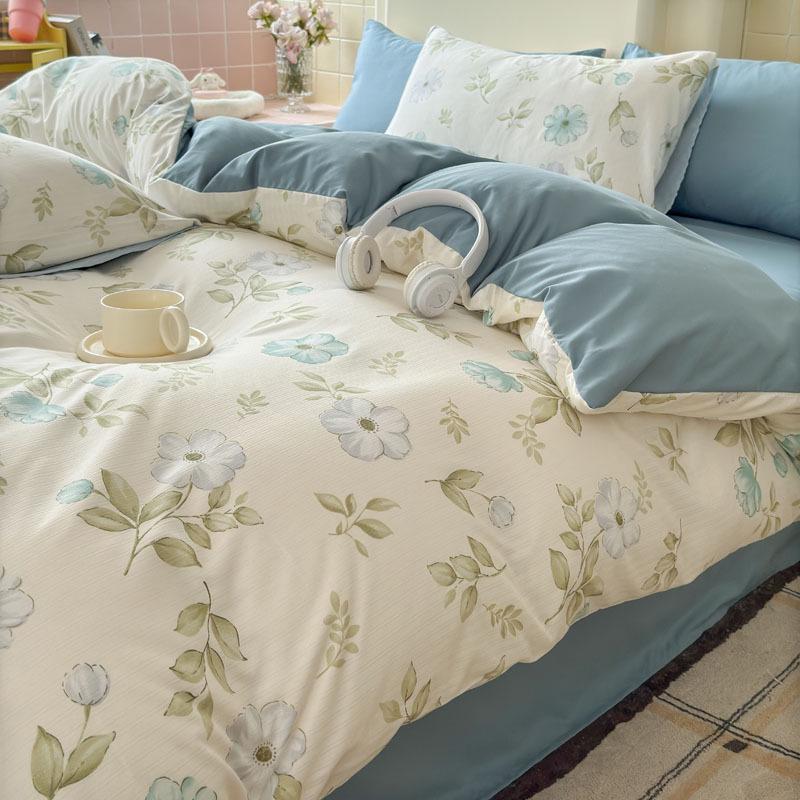 Class A Double Layer Gauze Floral Jacquard Bamboo Cotton Bedding Set - Fresh Design for Student Dormitory