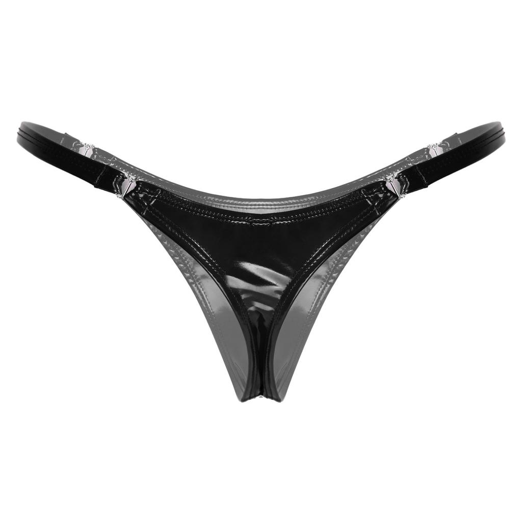Sexy Thong Patent Leather Female Low Rise Briefs Ladies Shiny Bikini Underpants Lingerie