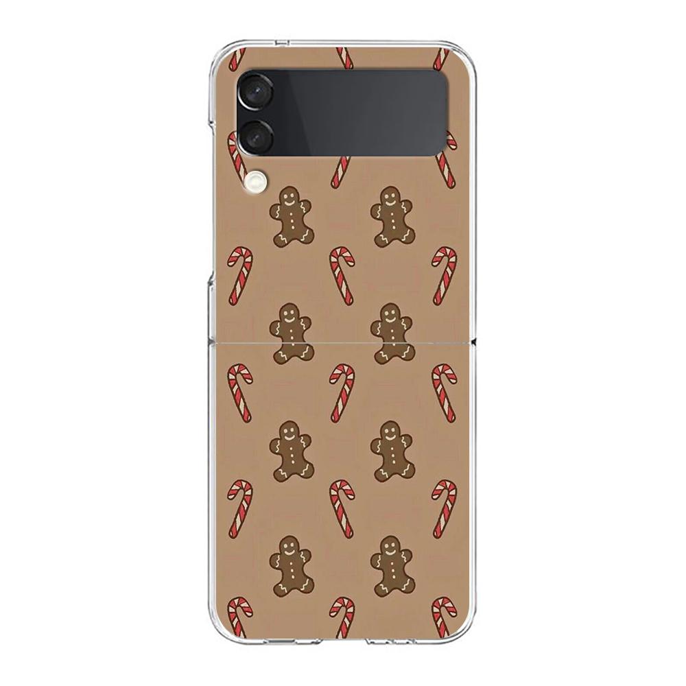 Phone Case For Samsung Galaxy Z Flip 3 4 5 Hard Folding Clear PC Bumper For Samsung Z Flip 6 Back Cover Cartoon Christmas