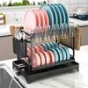 Dish Drying Rack 2-Tier Kitchen Storage Rack Countertop Tableware Drainer with Cups Rack Utensil Holder Cutting Board