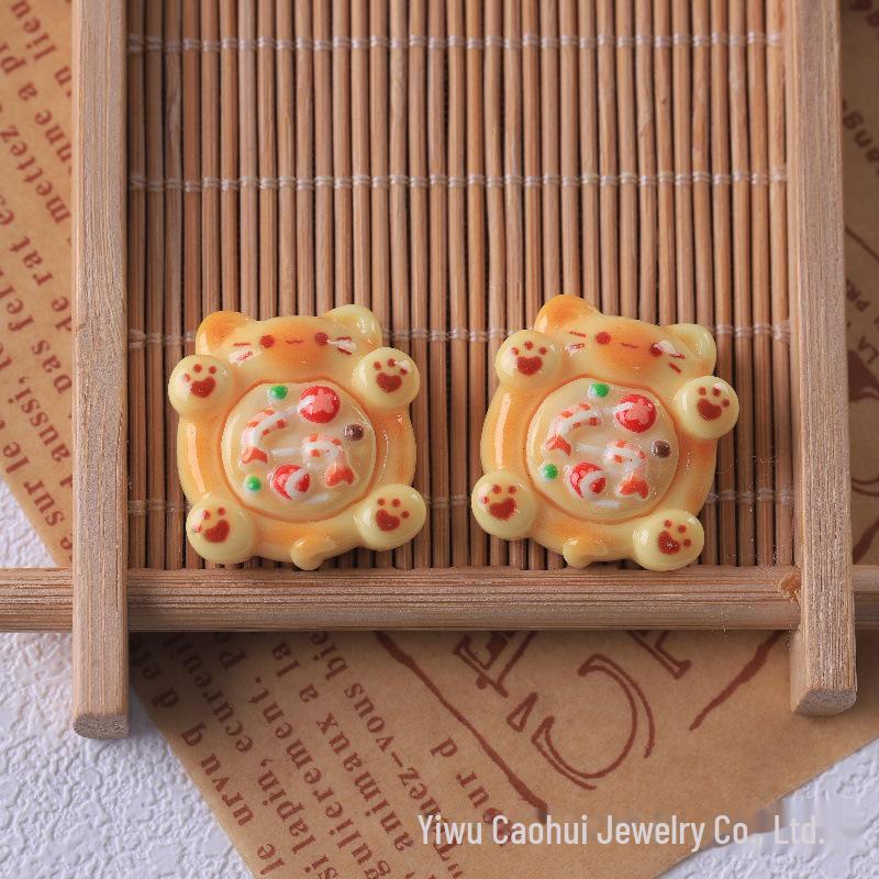 Очаровательный набор для самостоятельного изготовления брелока в виде пиццы с кошкой: В комплект входят материалы для ручного изготовления, смола, заплатки, крем-клей и аксессуары для имитации еды.