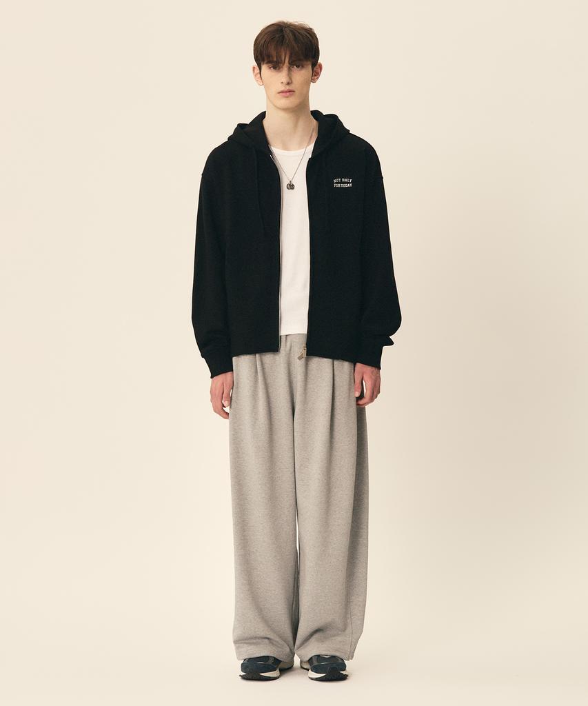 NOT ONLY FOR TODAY Single-Pleat Wide Sweatpants [Melange Gray]