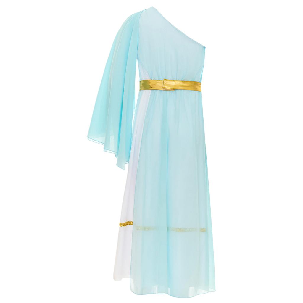 Детский костюм тоги для Хэллоуина для девочек, Древняя Греция, Египет, платье с открытым плечом, тюлевая шаль, летящее платье, платья для хора, для выступлений