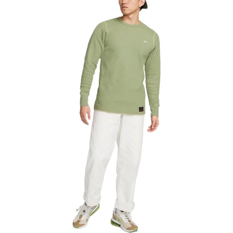 Nike Пуловер с круглым вырезом и логотипом Pure Color, футболка с длинными рукавами, мужские топы, масляно-зеленый DX0895-386