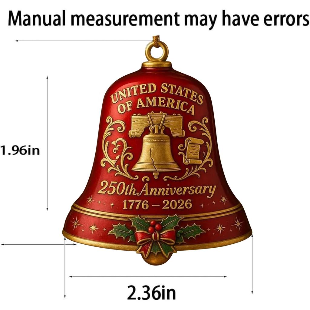 250th Anniversary Bell Ornament Vintage-Style Metal Doorbell 250th Commemorative Bell Ornament for Home Or Garden Christmas Tree