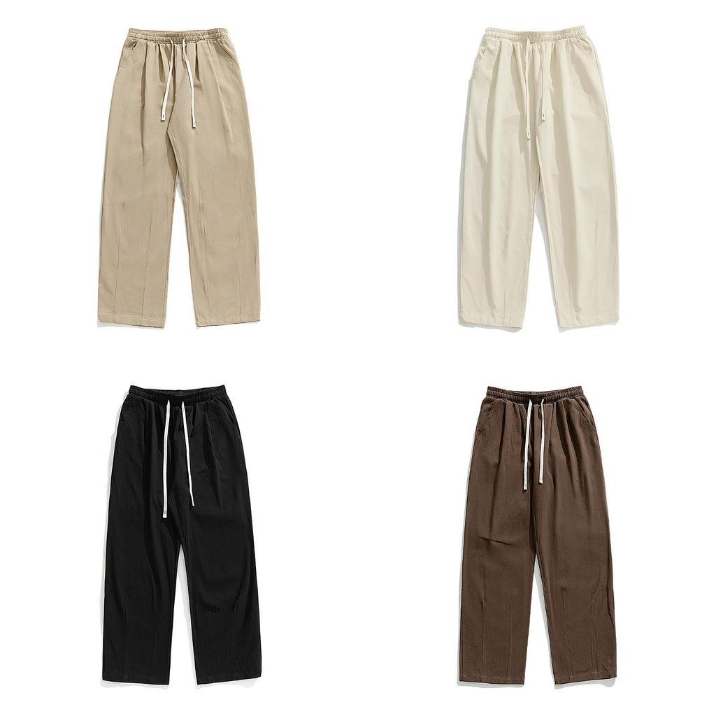Retro Cotton Casual Pants With Pleats And Drawstring Waist For Men