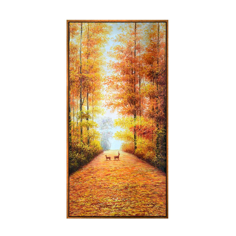 Abstract Forest Flower Canvas Painting Wall Art Deer Golden Road Posters and Prints for Porch Decoration Living Room Home Decor