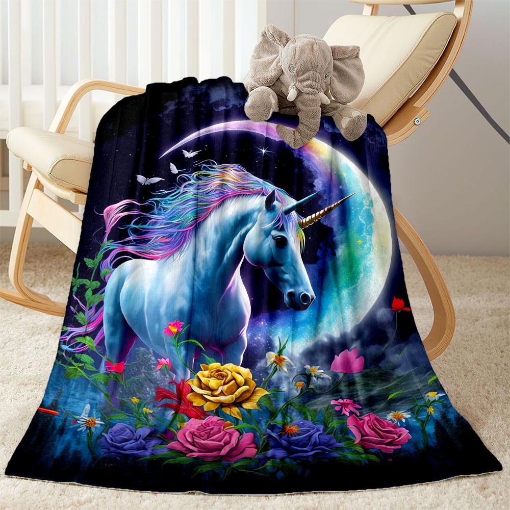 1pc Rainbow Unicorn Garden blanket Soft and Warm for Sofa Office Camping Travel Livingroom Great Gift for Friends and Family Comfortable