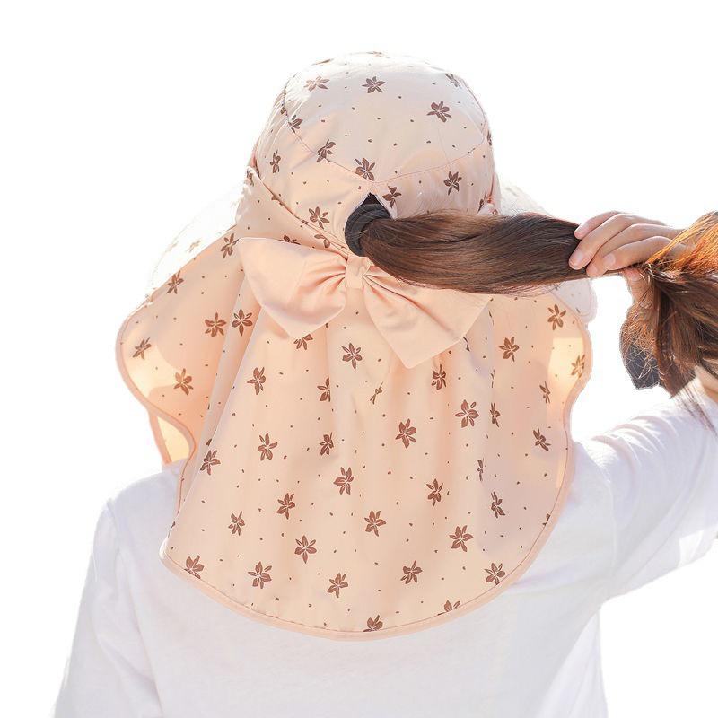 Female Summer Sun Hat Uv Protection Removable Face Mesh Neck Flap Shawl Hat