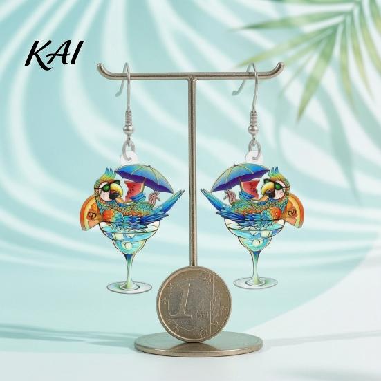Hypoallergenic Hooks for Sensitive Ears 1 Pair Cute Acrylic Parrot Earrings, Tropical Animal Dangle Vibrant Feather Pattern Earrings Women,