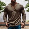 Men Spring Autumn Top Button Decor V Neck Long Sleeves Solid