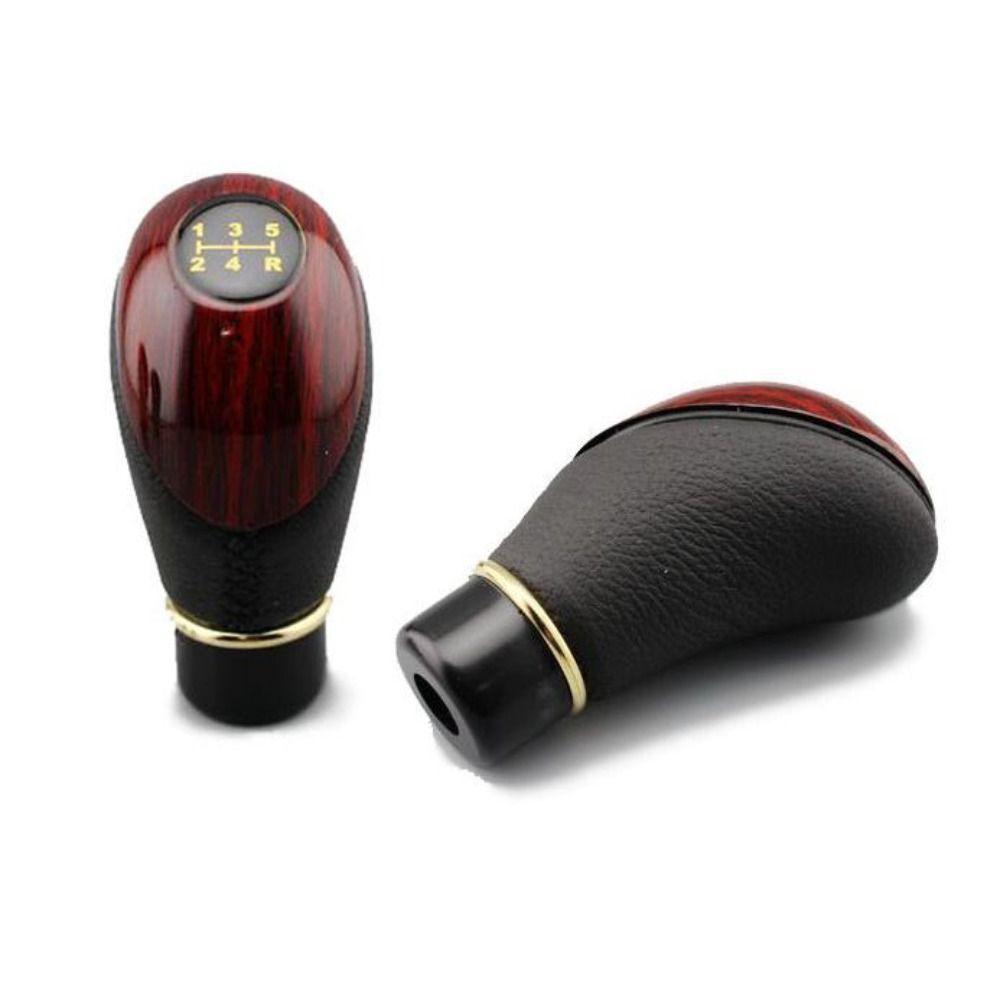 Wood PU Leather Gearstick Lever Car Shift Knob Manual Gear Stick Knob 5-Speed Lever Shift Shifter