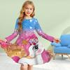 Girl Casual 3D Print Shy Unicorn Round Neck Long Sleeve Dress Kid Princess Dress