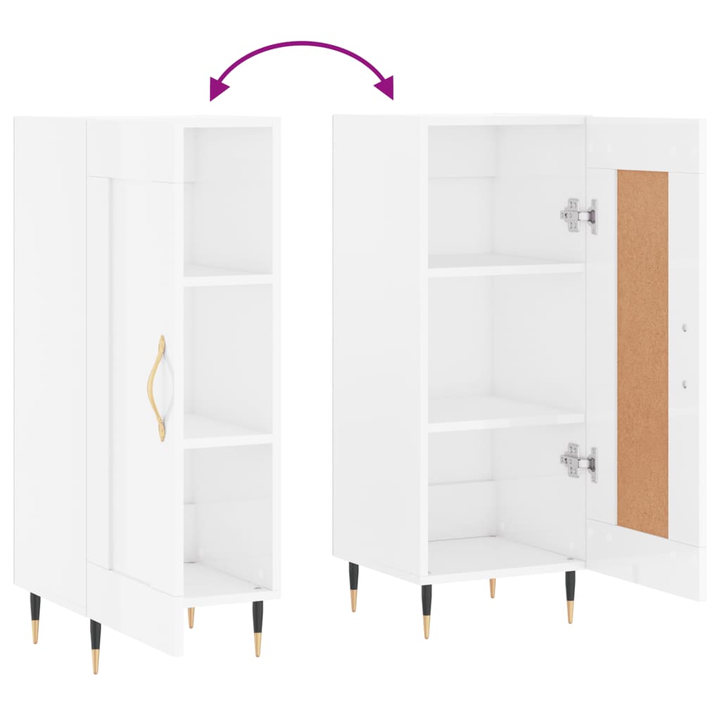 Sideboard High Gloss White 34.5 x 34 x 90 cm Engineered Wood