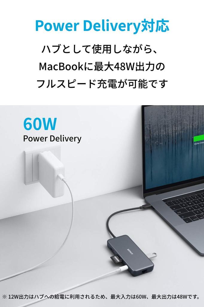 Anker PD Ethernet Hub 4K Compatible HDMI Output Port 60W Power Delivery Compatible Port 1Gbps Ethernet Port MicroSD SD Card Slot Compatible with