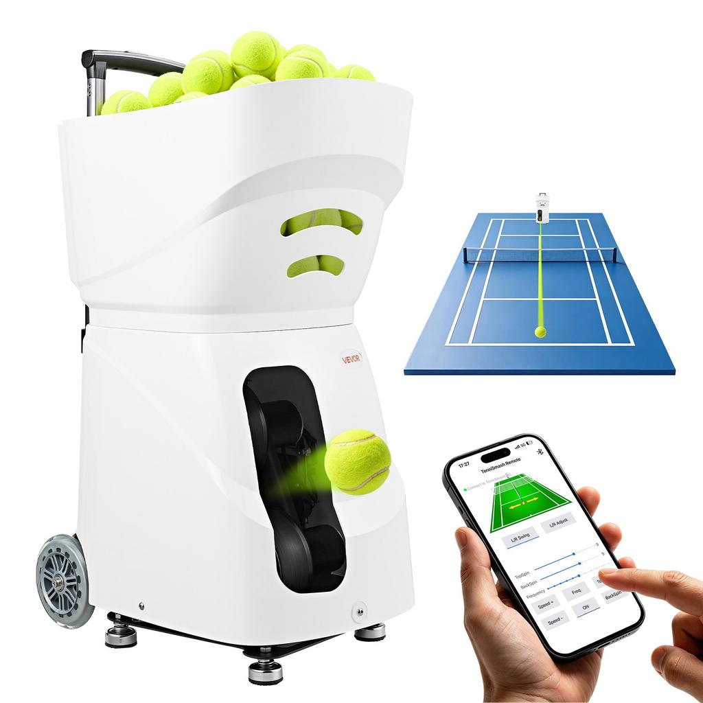 VEVOR Tennis Ball Machine Auto Portable Ball Launcher for Practice Training, with App Remote Control, 110 Ball Capacity, Spin Control