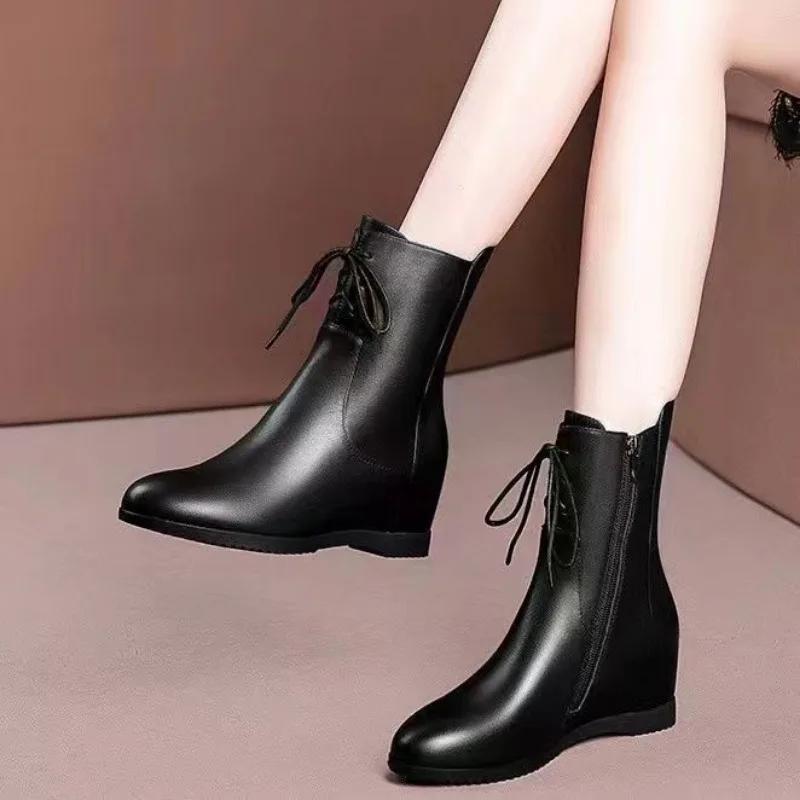 Круглый носок, зима 2024, женские туфли до середины голени, высокие каблуки, элегантные женские полусапожки, качественные трендовые рабочие ботинки для косплея, новинка