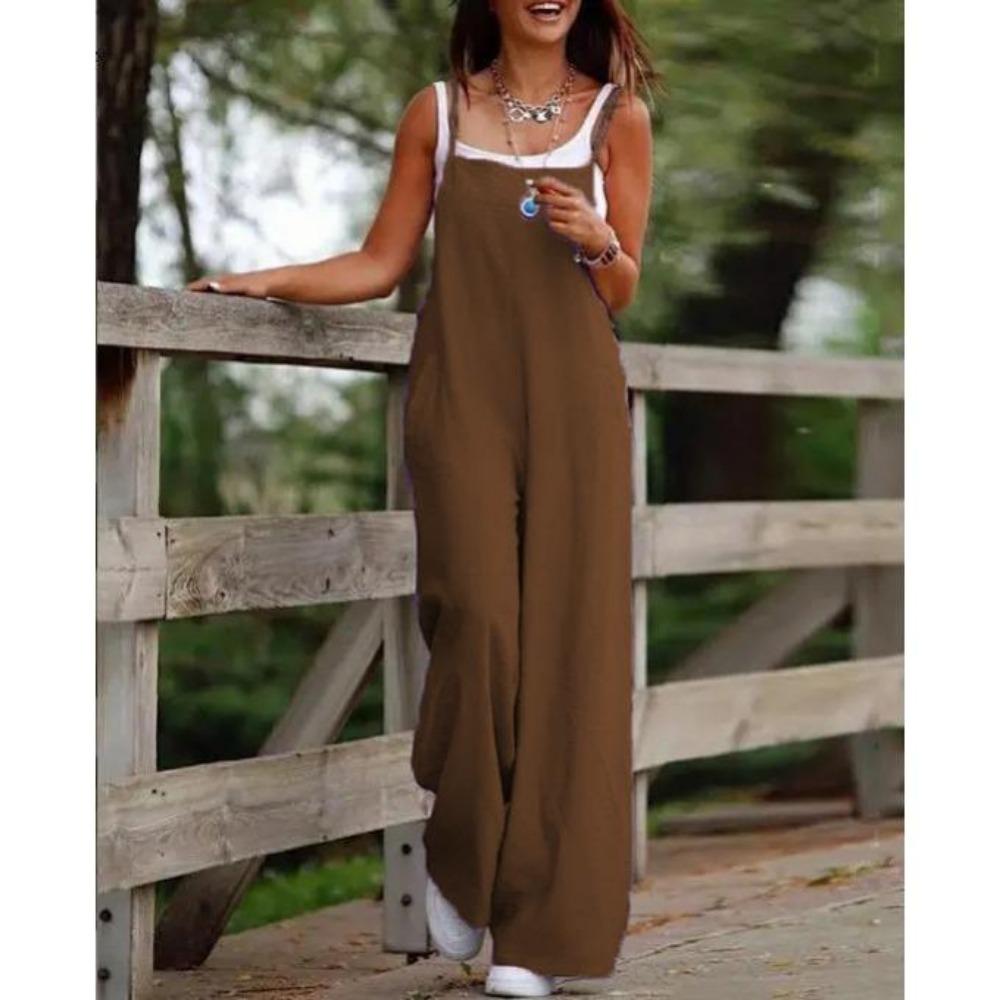 Женский комбинезон на бретелях, летние однотонные широкие брюки, комбинезон-комбинезон с нагрудником, повседневный свободный комбинезон без рукавов из хлопка и льна 5Xl