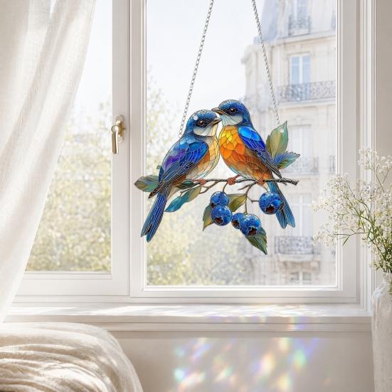 Красная птица Ловец солнца, 2D Акриловая подвесная декорация птицы, Ловец солнца Синяя птица в стиле витража для декора окна в помещении и крыльца