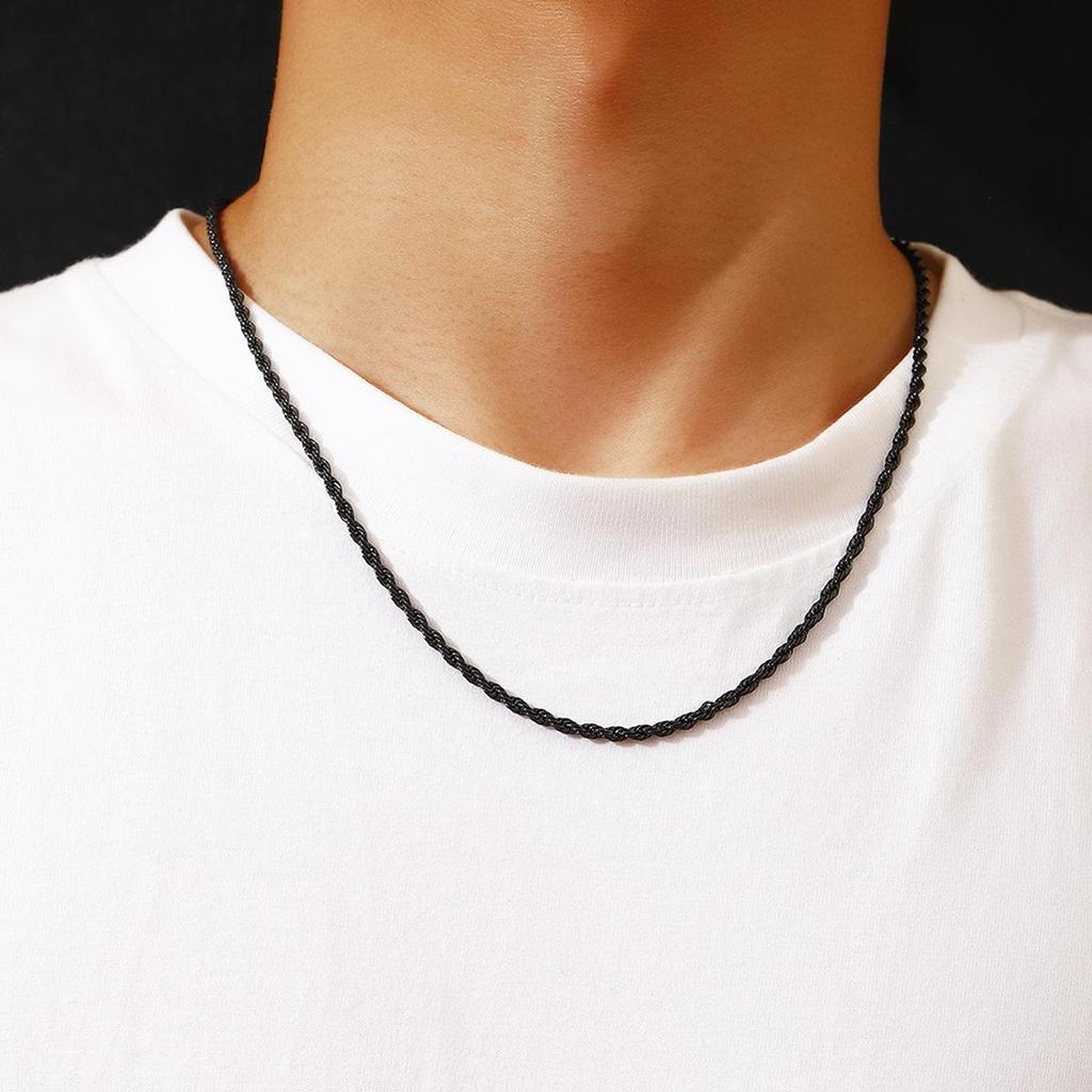 European & American Twist Rope Chain - Electroplated Stainless Steel, 3MM, Color-Preserving, Hip-Hop Style