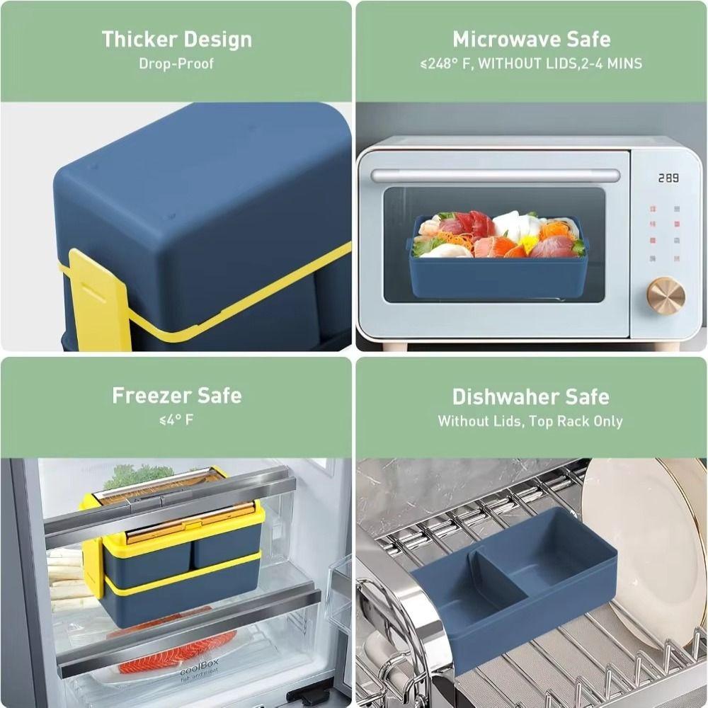 700/1400ml Capacity Portable Lunch Box Leakproof Design Dinnerware Set  Camping Use