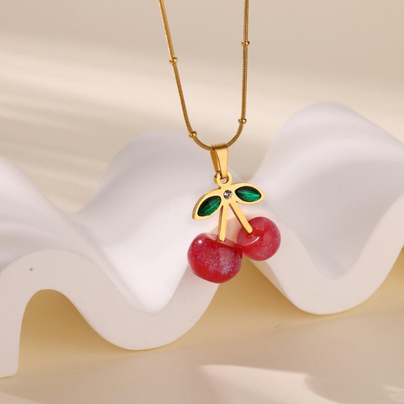 Новое креативное трехмерное ожерелье с подвеской в виде вишни, материал подвески из титановой стали, серия фруктов, цепочка для ключицы, подвеска с буквой