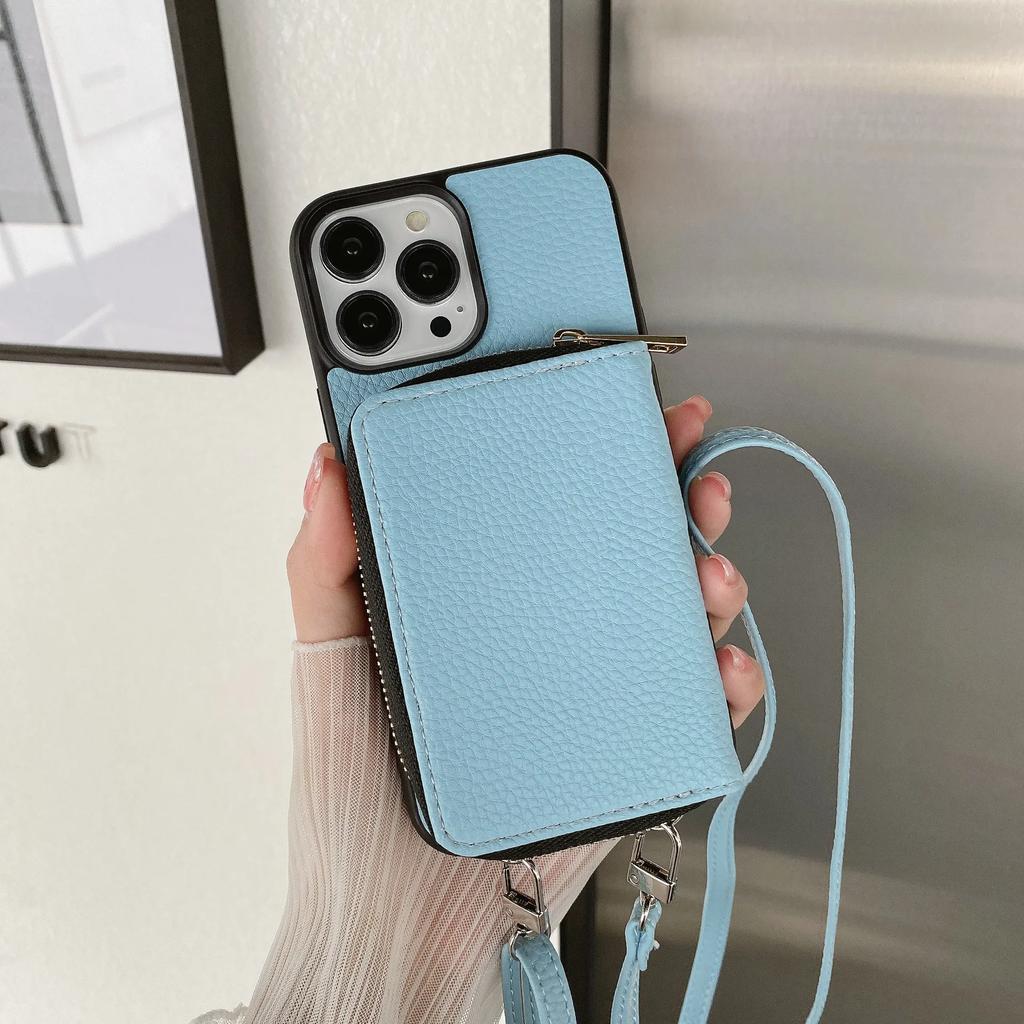 Кошелек на шнурке через плечо с молнией Чехол для телефона для IPhone 15 14 Plus 13 12 Mini 11 Pro XS Max X Держатель для карт С мягкой кожаной обложкой