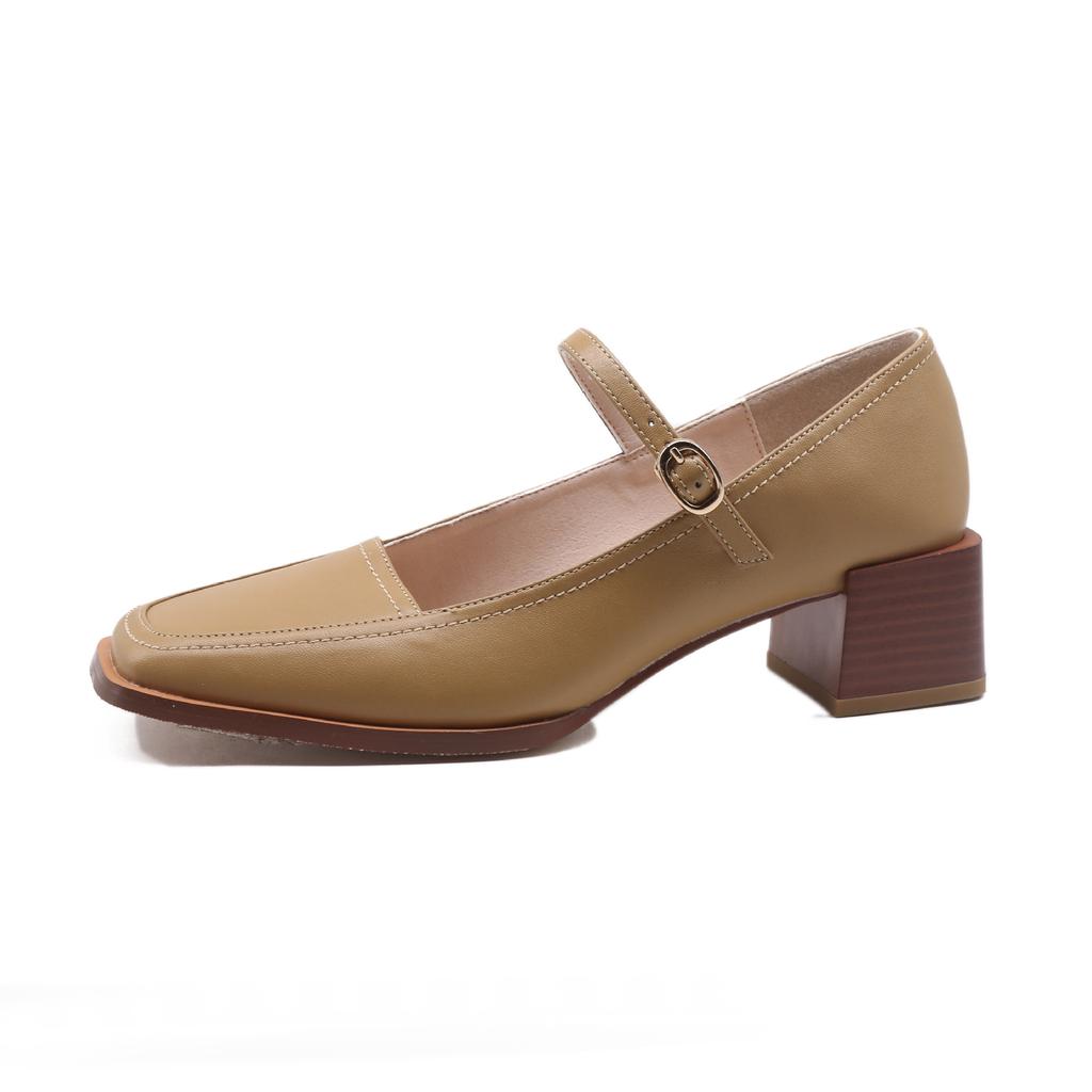 Туфли-лодочки Мэри Джейн с квадратным носком, женские, сандалии на среднем каблуке с пряжкой, летние и весенние кожаные туфли на каблуках