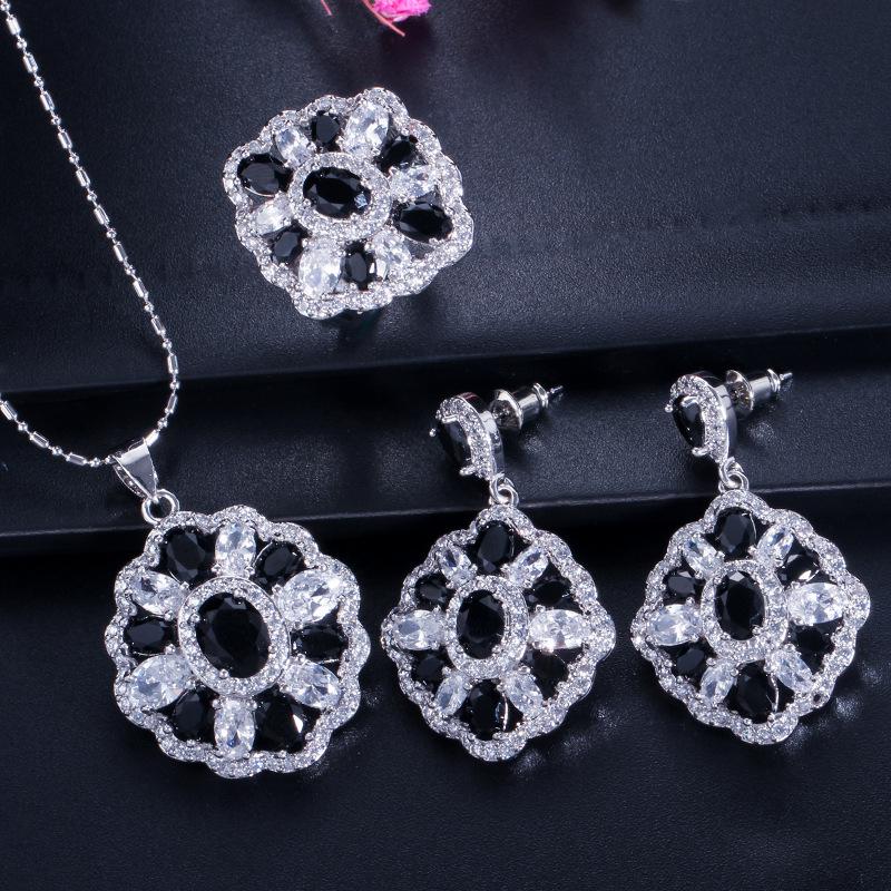 High-end Three-piece Jewelry Necklace Ring Earrings Jewelry Set