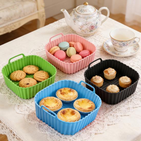 Силиконовая форма для выпечки для аэрофритюрницы с ручками, антипригарная корзина для аэрофритюрницы, можно мыть в посудомоечной машине, не содержит БФА, форма для аэрофритюрницы для равномерного приготовления и легкой очистки