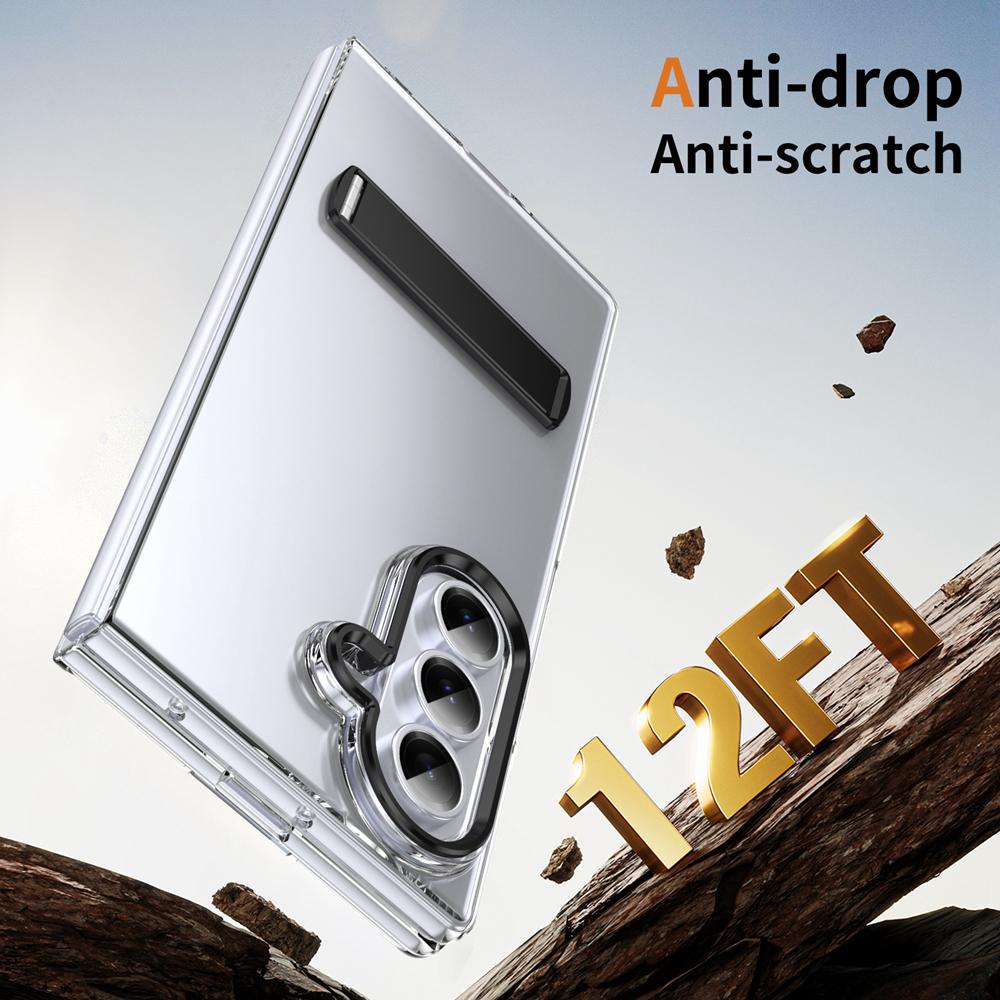 KEYSION Прозрачный чехол для Samsung Galaxy Z Fold 7 Жесткий ПК Металлическая подставка Противоударная крышка для телефона со стеклянной защитной пленкой для экрана