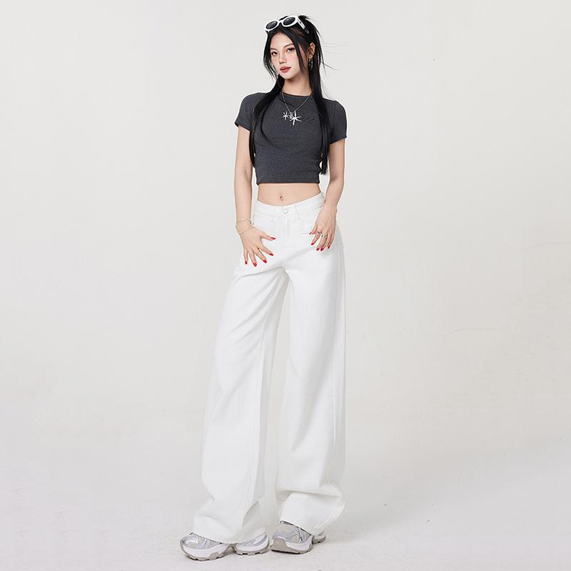 Женские джинсы прямого покроя с высокой талией, женские эластичные свободные джинсовые брюки, женские белые брюки
