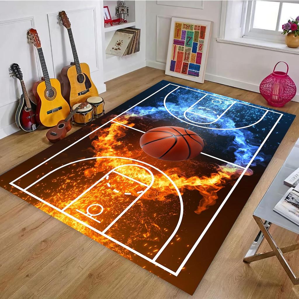 Basketball Court Carpet Basketball Area Rug for Bedroom Bedside Living Room Sofa Table Sport Theme Floor Mat Ball Games Doormat