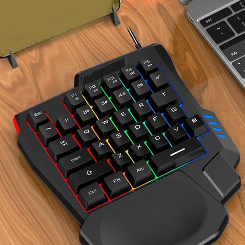 One Handed Gaming Keyboard, 14-Key with Backlight USB Corded Keypad with Hand Rest and Shine Through