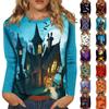 Women's Halloween Printed Round Neck Long Sleeved Loose Fitting Long Sleeved Casual Long Sleeved Top