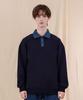 Свитшот Ellamo из французского терри с двумя пуговицами и джинсовым воротником, оверсайз [Темно-синий]