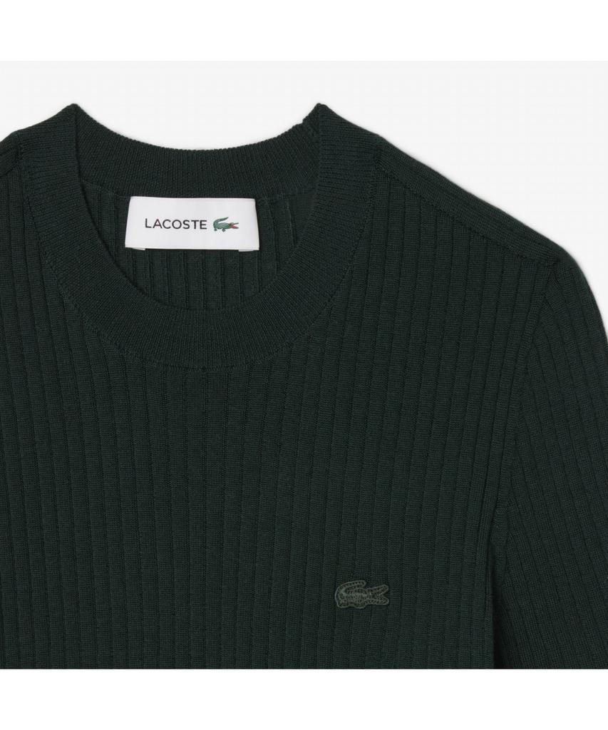 LACOSTE Women'S Ribbed Merino Wool Short Sleeve Sweater Af4146-55N Yzp