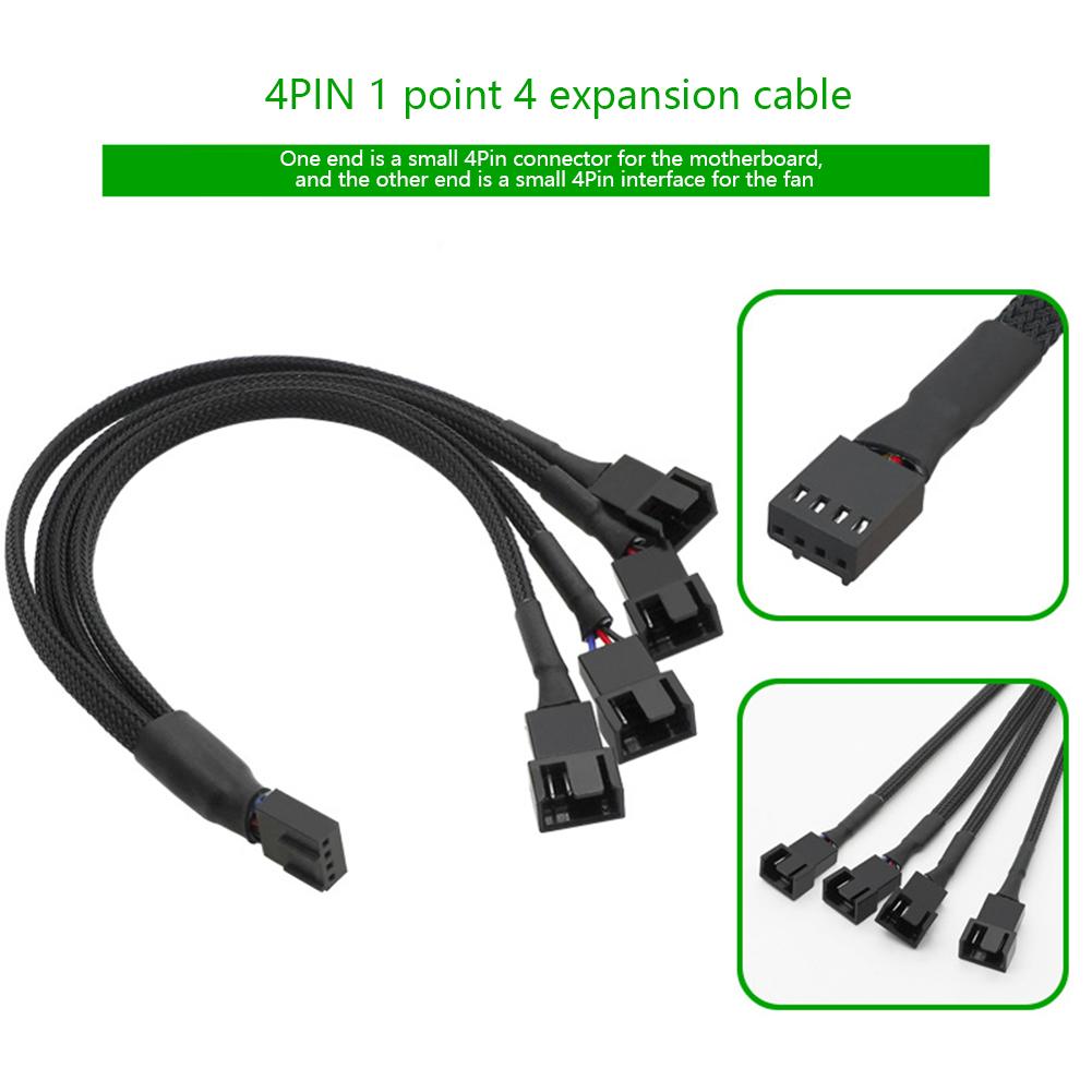 4-контактный PWM-кабель для вентилятора, 1-4/3/2/1-канальный разветвитель, черный удлинитель с рукавом, 27 см, удлинительные кабели PWM #469276