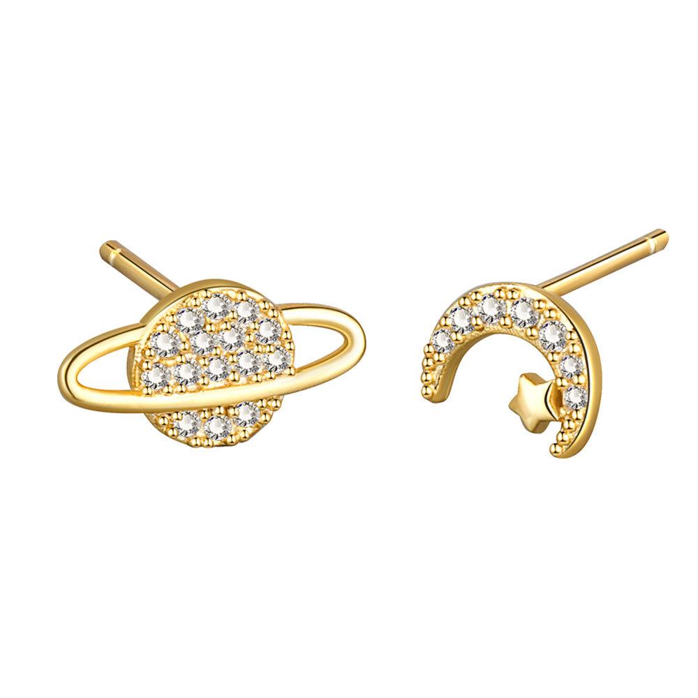 Niche Asymmetric Moon And Planet Stud Earrings For Women Elegant Personality Versatile Ear Jewelry
