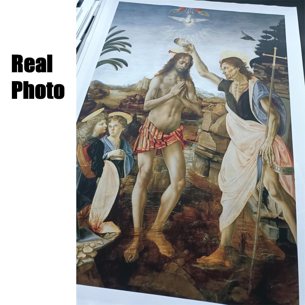 Large Vintage Oil Painting Poster The Baptism of Christ Prints Leonardo Da Vinci Canvas Painting Bedroom Bathroom Decoration