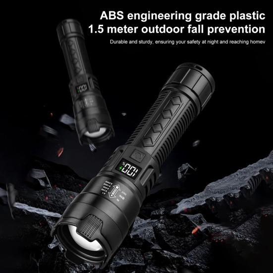 Rechargeable Zoomable Flashlight with Digital Power Display Waterproof LED Flashlight High Brightness Torch for Outdoor & Emergency Use
