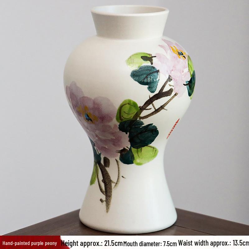 Hand-painted Peony Ceramic Vase for Hydroponic Flower Arrangement