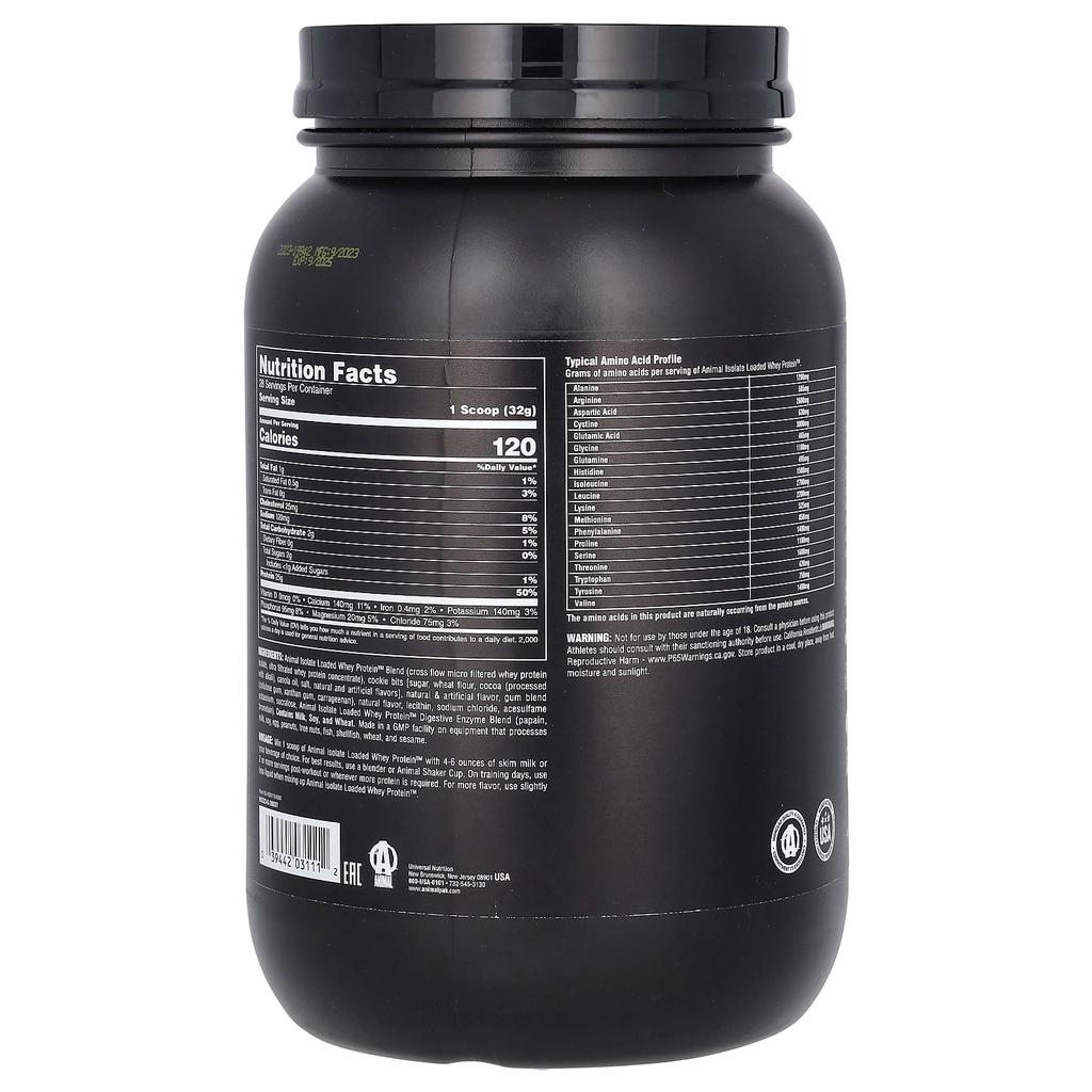 Animal Isolate Loaded Whey Protein Powder, Cookies & Cream, 2 Lb (907 G)