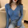 Comfortable Women's Clothing V-Neck Screw Thread Undershirts Solid Color Pullover Sweater Knitted Casual Spring Autumn Tops