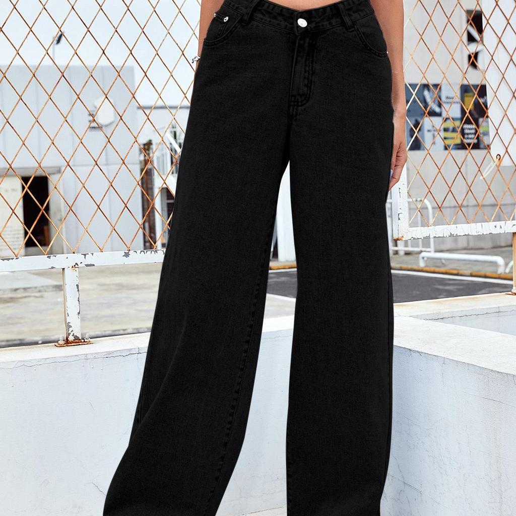 Женские потертые женские джинсы с высокой талией Модные универсальные прямые брюки